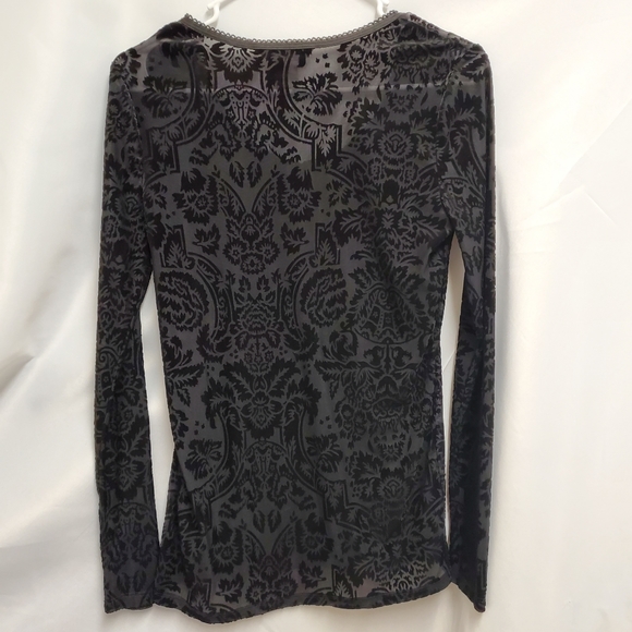 Velvet Burnout Long-Sleeve Scoop Neck Top - Black - Picture 6 of 7